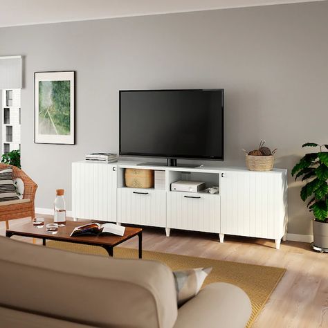 SUTTERVIKEN doors Scandinavian Coastal, Tv Bank, Modern Tv Cabinet, Tv Cabinet Design, Tv Bench, Bench With Drawers, Ikea Besta, Frame Shelf, Mobile Tv