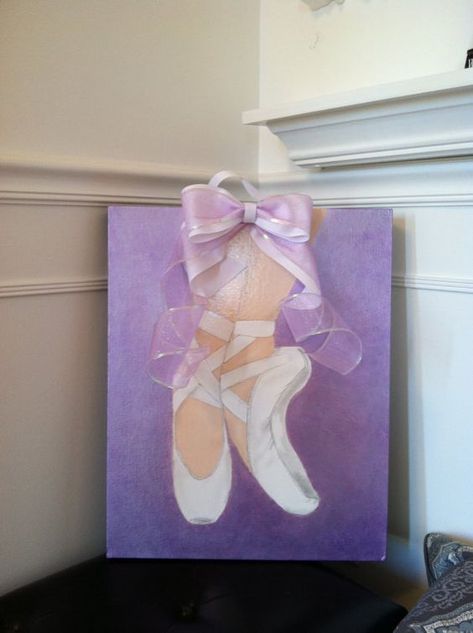 Bow Painting, فن النسيج, Ballet Painting, Ballerina Art, Baby Painting, Ballerina Shoes, Paint Party, A Wood, Diy Canvas