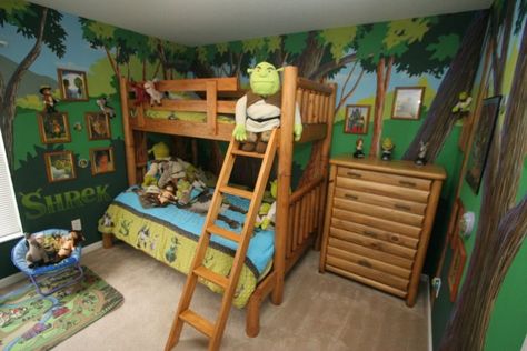 amazing shrek themed bedroom Enchantment Room Minecraft, Minecraft Enchantment Room, Shrek Party, Disney Themed Rooms, Boy Toddler Bedroom, Minecraft Room, Kids Bedroom Design, Bedroom Pictures, Toddler Rooms