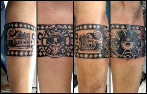 Mexican Tatoos Ideas Men, Mayan Arm Band Tattoo, Mayan Geometric Tattoo, Mexican Arm Band Tattoo, Aztec Wrist Tattoo, Mayan Tattoos Men Forearm, Aztec Band Tattoo Design, Ankle Cuff Tattoo Men, Aztec Tattoo Mexican Forearm