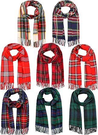 Suhine 8 Pcs Christmas Checked Scarf Long Winter Soft Cashmere Feel Scarf Warm Scottish Tartan Plaid Scarf Bulk Classic Buffalo Plaid Shawls Wraps for Women Men Gift Tartan Plaid Scarf, Plaid Shawl, Fall Fashions, Checked Scarf, Scottish Tartans, Long Winter, Tartan Plaid, Shawls And Wraps, Buffalo Plaid