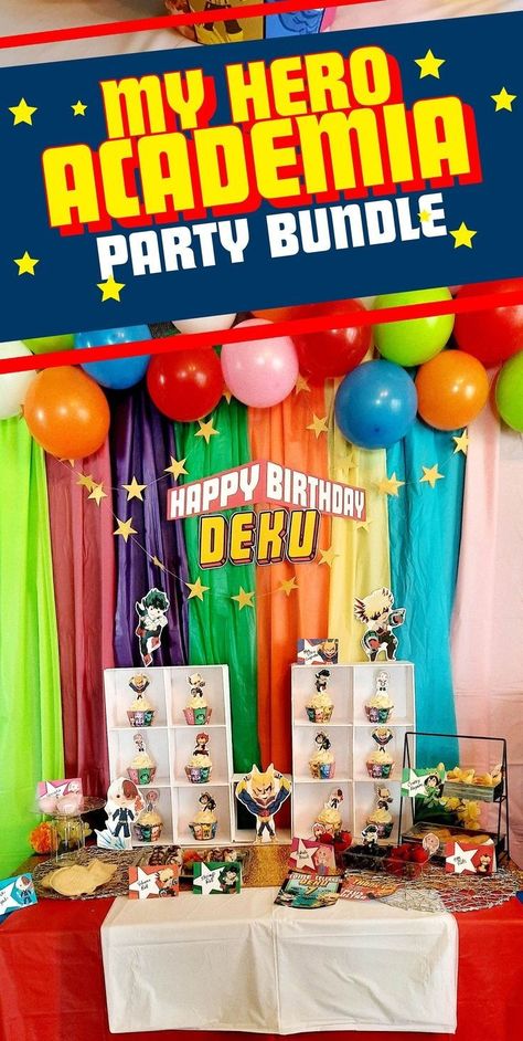 My Hero Academia Party, Aurora Cake, Character Cutouts, Alphabet Banner, Anime Cake, 9th Birthday Parties, Birthday Party Theme Decorations, Party Bundles, Party Package