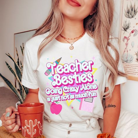 Funny Teacher Shirt, Teacher Besties Tee, In My Teacher Era T-Shirt, Cute Pink 90s Retro Teacher T-Shirt, Team 90s Teacher Chaos Coordinator by Mioqlo Teacher Bestie Shirts, Fun Teacher Outfits, 90s Teacher, Teacher Swag, Pink 90s, Diy Tshirt, Teacher Fashion, Real Estate Shirts, Teachers Classroom