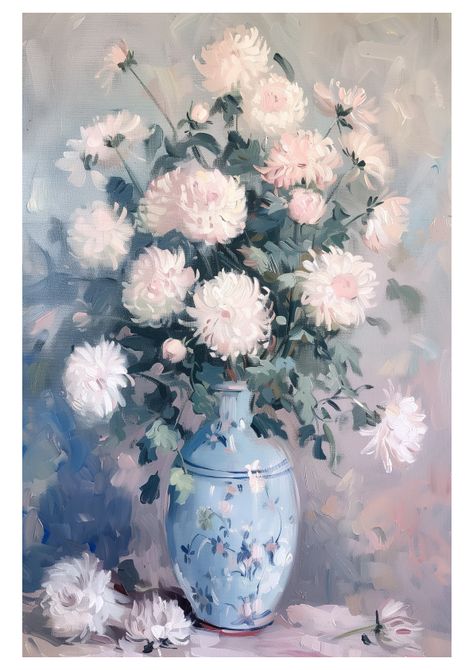 357 Vintage Chrysanthemums Wall Decor Ideas Bedroom, Home Art Painting, Decor For Living Room Wall, Art Wall Home Decor, Chrysanthemum Painting, Wall Decor For Bathroom, Moody Vintage, Decor For Bathroom, Poster Living Room