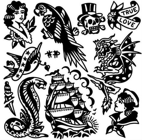 Filler Traditional Tattoo, Traditional Tattoo Filler, Traditional Tattoo Black And White, Traditional Tattoo Flash Sheets, Traditional Black Tattoo, Tattoo Black And White, Tattoo Catalog, Cowgirl Tattoos, Traditional Tattoo Old School