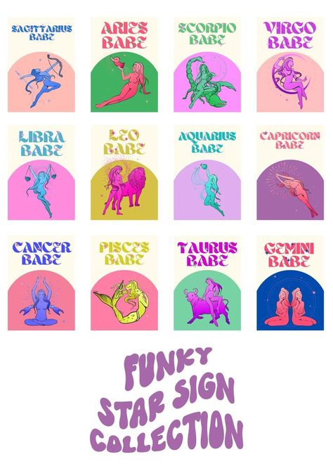 Pastel Y2k, Sagittarius Star Sign, Taurus Star Sign, Gemini Star Sign, Capricorn Star Sign, Astrology Poster, Pisces Star Sign, Aries Star Sign, Scorpio Star Sign