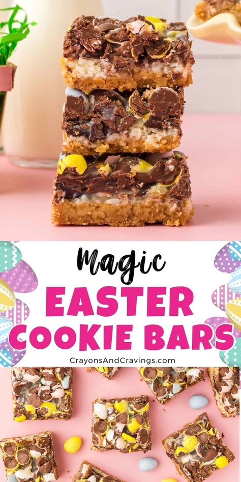 Easter Magic Cookie Bars Easter Dessert Bars, Magic Cookie Bars Recipe, Easter Cookie Bars, Magic Cookie Bar Recipe, Easter Magic, Golden Oreo, Magic Cookie Bars, Desserts Ideas, Oreo Cookie Crust