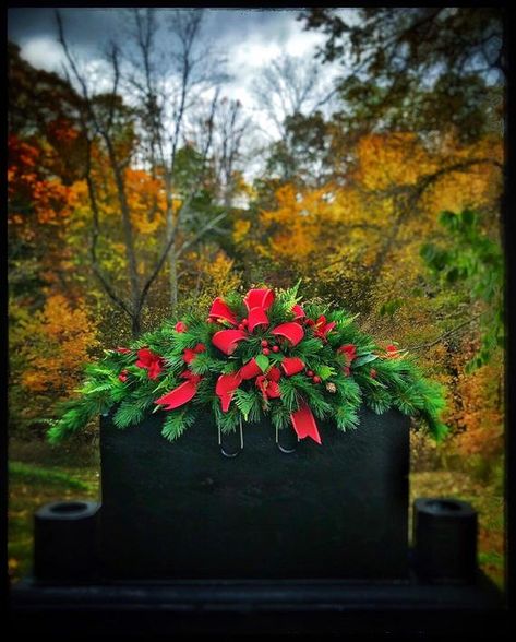 Christmas Cemetery Flowers, Winter Grave Decoration, #everythingelse #religious @EtsyMktgTool #gravepillow #winter #sympathy #cemetary Christmas Cemetery Flowers, Headstone Flowers, Cemetary Decorations, Headstones Decorations, Gravesite Decorations, Flowers Winter, Grave Flowers, Cemetery Decorations, Grave Decorations