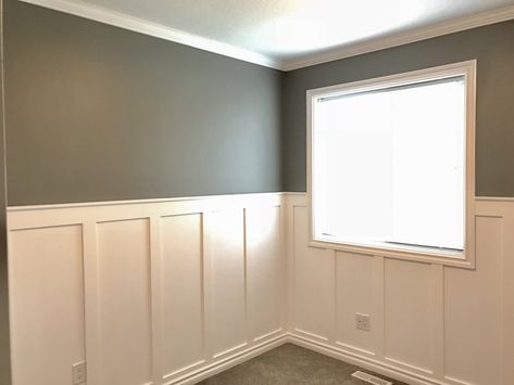 Wainscoting, Board and Batten, DIY, MDF, White Paint, Crown Molding, Bedroom Upgrade, Do It Yourself Board And Batten With Crown Molding, Crown Molding Bedroom, Paint Crown Molding, Molding Bedroom, Wainscoting Ideas Bedroom, Board And Batten Diy, Waynes Coating, Bedroom Wainscoting, Batten Diy