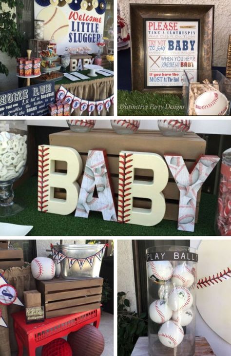 vintage-baseball-baby-shower-ideas-1 Baseball Baby Shower Decorations, Baseball Baby Shower Invitations, Baby Boy Baseball, Baseball Theme Birthday, Baseball Baby Shower Theme, Sports Baby Shower Theme, Sports Baby Shower, Baby Shower Vintage, Baby Shower Party Ideas