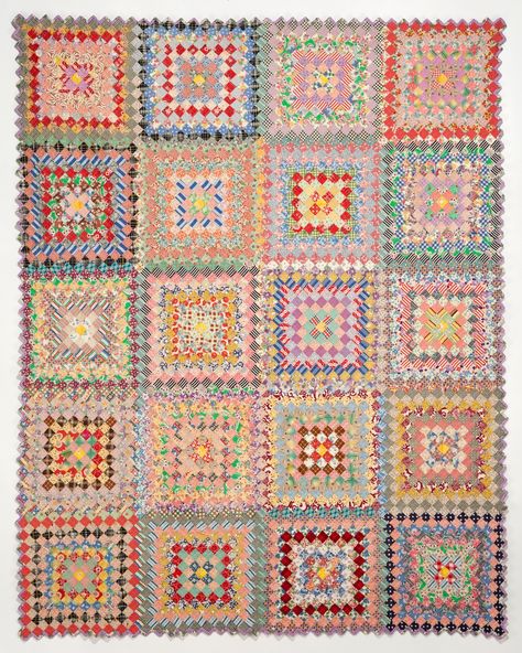 Stamp Quilt, Granny Square Quilt, Patchwork Tiles, Vintage Quilts Antiques, Postage Stamp Quilt, Crochet Quilt, Vintage Postage Stamps, Old Quilts, Vintage Postage