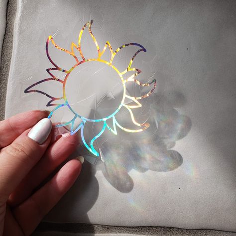 Cricut Window Cling Ideas, Sun Suncatcher, Suncatcher Stickers, Diy Window Clings, Prism Window, Suncatcher Sticker, Iron On Letter Patches, Rainbow Window, Holographic Print