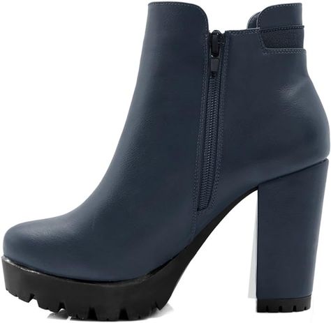 Amazon.com | Allegra K Women Chunky High Heel Platform Zipper Navy Blue Chelsea Boots 9 M US | Ankle & Bootie Blue Chelsea Boots, Chealsea Boots, Boots Amazon, Evening Heels, Comfy Boot, High Heel Platform, Chunky High Heels, Block Heel Shoes, Ankle Bootie