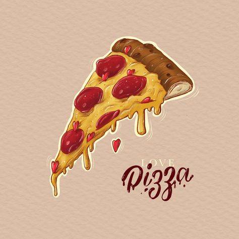 Pizza Drawing Reference, Pizza Digital Art, Pizza Illustration Art, Pizza Slice Illustration, Pizza Illustration Design, Pizza Art Illustration, Pizza Logo Design Ideas, Pizza Mural, Pizza Painting