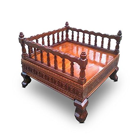 Handcrafted all purpose wooden chowki / low stool made by skilled artisans from wood and traditional hand finish. The chowki can be used as a stool or can be used in pooja room. An elegant gift for your elder ones. A great addition to your house.we have a wide range of designs available. Pooja Chowki, Laxmi Ganesh, Wooden Sofa Designs, Temple Design For Home, Indian Home Design, Mandap Decor, Indian Home Interior, Ethnic Home Decor, Pooja Room Door Design