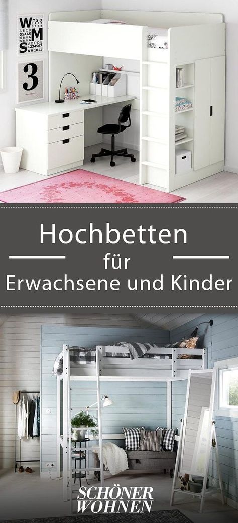 Für Klein und Groß - über diese Hochbetten freuen sich alle. Und Platz sparen sie auch noch. #räume #rooms #platzsparend #spacesaving #loftbed #hochbett Kura Bed Hack, Ikea Kura Hack, Ikea Loft Bed, Ikea Bed Hack, Ikea Kura Bed, Kura Bed, Ikea Kura, Hall Design, Trundle Bed