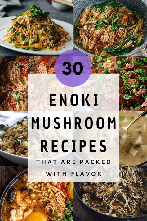 These enoki mushroom recipes have tons of inspiration to help home cooks discover delicious ways to use the delicate mushrooms. You’ll find tons of ideas including soups, stir fries, appetizers, snacks, and much more. #enoki #mushrooms #produce #recipes Enoki Mushroom Recipes, Hen Of The Woods Recipe, Enoki Mushroom Recipe, Chicken Leg Quarter Recipes, Hen Of The Woods, Asian Ingredients, Shitake Mushrooms, Enoki Mushrooms, Mushrooms Recipes