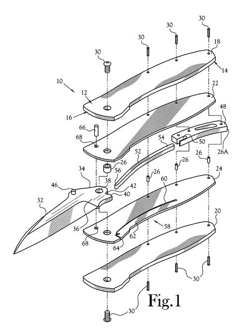 US7051441B2 - Leaf spring assisted opener - Google Patents Vintage Bike Decor, Knife Template, Knife Drawing, Patent Art Prints, Knife Patterns, Patent Drawing, Patent Art, Old Tools, Cool Knives