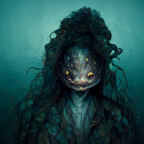 prompthunt: full body portrait of a sea hag with the face of an anglerfish Sea Hag Art, Sea Hag, Fish People, Full Body Portrait, Monster Manual, Body Portrait, Mythical Monsters, Photo Prompts, Perspective Photography