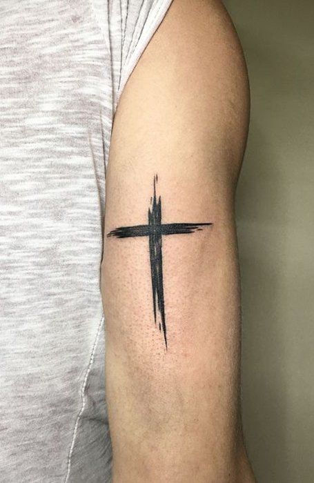 30 Best Cross Tattoos for Religious Men - The Trend Spotter Religious Tattoo Design, Spontaneous Tattoo, Tricep Tattoos, Small Cross Tattoo, Tattoo Diy, Cross Tattoo For Men, Religious Tattoo, Cross Tattoo Designs, Religious Tattoos