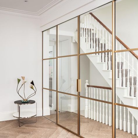 EMR ARCHITECTURE on Instagram: “Crittall style doors #architecture #archidaily #door #gold #privacy#designer #contemporary @dnbutlr @jo_cowen_architects_” Deur Ensuite, Doors Architecture, Butik Design, Doors Indoor, Open Concept Home, Glass Room, Glass Doors Interior, Interior Windows, Glass Walls