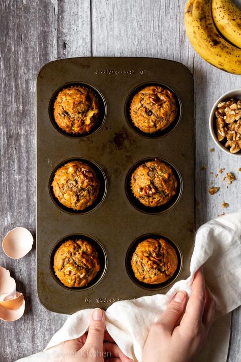 Healthy Banana Muffins with Nuts | Sugar Free, Easy No Sugar Banana Muffins, Low Sugar Banana Muffins, Banana Muffins No Sugar, Banana Nut Muffins Healthy, Easy Banana Nut Muffins, Sugar Free Banana Muffins, Date Muffins, Banana Muffins Easy, Healthy Banana Muffins