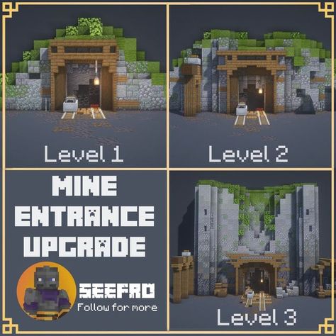 Mine Entrance Concept Art, Minecraft Underground Mine Entrance, Mc Mine Entrance, Minecraft Fantasy Mine Entrance, Minecraft Mine Enterence, Minecraft Medieval Mine Entrance, Minecraft Medieval Entrance, Base Entrance Minecraft, Mining Entrance Minecraft