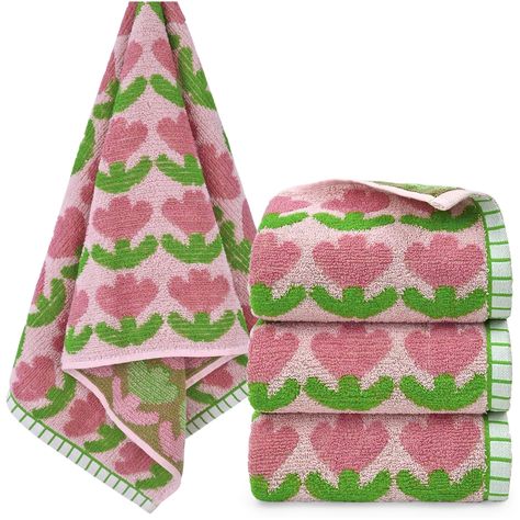 PRICES MAY VARY. Vibrant Floral Prints: Hand towels feature elegant pink tulips print that bring nature’s beauty to your bathroom or kitchen. Multi-Purpose Use: Soft hand towels for bathroom, guest room, dorm, salon, spa, or gym. Their versatility makes them a must-have for any household. Lightweight Cotton: These cotton face towels are super soft, breathable, and gentle on your skin. Enjoy a spa-like experience every time you use them. Durable: Thanks to meticulous craftsmanship and active dyei Cute Bathroom Rug, Anthro Bathroom, Fun House Decor, Cute Towels, Bathroom Amazon, Tulips Pattern, Vintage Pink Bathroom, Hand Towels For Bathroom, Towels For Bathroom