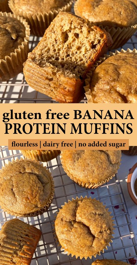 Gluten Free Protein Muffins, Protein Powder Muffins, High Protein Muffins, Banana Protein Muffins, Baking With Protein Powder, Protein Banana Bread, Gluten Free Banana Muffins, Dairy Free Protein, Paleo Muffins