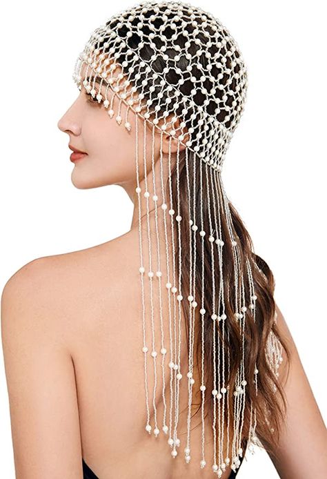 Amazon.com: BABEYOND Vintage Bridal Forehead Headpiece Crystal Forehead Chain Roaring 20s Head Chain for Wedding 1920s Hair Accessory (Silver) (White) : Clothing, Shoes & Jewelry 1920s Hair Accessories, Forehead Chain, Flapper Outfit, Flapper Headpiece, 1920s Headpiece, Beaded Headpiece, 1920s Hair, Vintage Headpiece, Headpiece Accessories