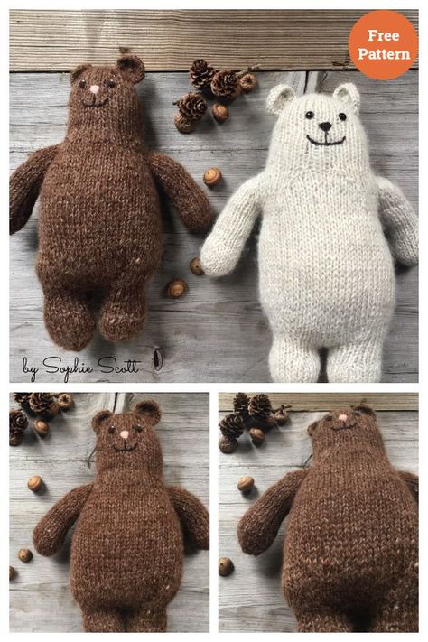 Otso Toy Bear Free Knitting Pattern Knit Bear Pattern Free, Knitted Bears Free Patterns, Knit Stuffed Animals Patterns Free, Crochet Bear Pattern Free, Wolf Stuffed Animal, Knitted Heart Pattern, Knitting Bear, Knitting Space, Bear Patterns Free