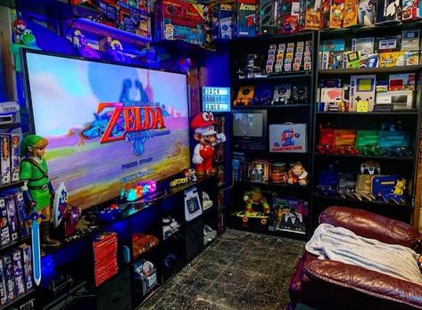 Nintendo Room, Gamer Room Diy, Kids Game Room, Video Game Organization, Games Room Inspiration, Retro Games Room, Man Cave Room, Otaku Room, Video Game Room Design