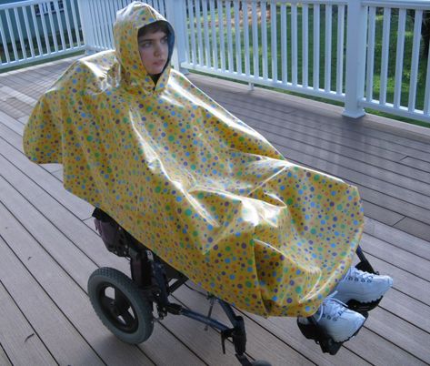 Poncho Tutorial, Adaptive Equipment, Wheelchair Accessories, Wheel Chair, Adaptive Clothing, Therapy Resources, Rain Poncho, Poncho Pattern, Wheelchair Accessible