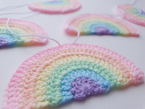 Crochet Rainbow Garland, Rainbow Amigurumi, Pastel Rainbow Crochet, Cloud With Lightning, Garland Crochet, Rainbow Hanging, Rainbow Garland, Hanging Crochet, Crochet Garland