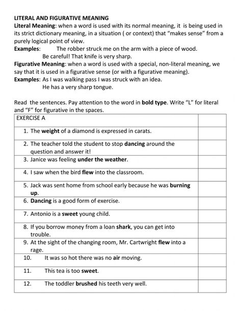 Literal And Figurative Language, Figurative Language Worksheet, Dictionary Meaning, 6th Grade Worksheets, English Grammar Rules, Cursive Writing Worksheets, Santa Letter Template, Language Worksheets, Spelling Lists