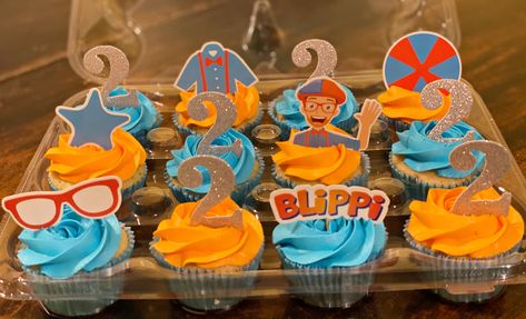 Blippi cupcakes for my daughters birthday. Blippi Birthday Cupcake Ideas, Blippi Birthday Cupcakes, Blippi Birthday Party Girl, Blippi Cupcake Ideas, Blippi Cupcake Topper, Blippi Cupcakes, Blippi Cupcake, Blippi Party, 3rd Birthday Party For Boy