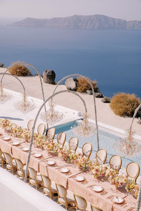 Santorini Destination Wedding, Pink Destination Wedding, Rocabella Santorini Wedding, Rocabella Santorini, Santorini Greece Wedding, Wedding Santorini, Vowel Renewal, Santorini Hotels, Yacht Wedding