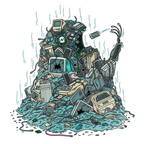 Waste Drawing, Editorial Illustration Magazine, Waste Art, E Waste Recycling, Composition Painting, Kids Art Galleries, Electronic Waste, Waste Recycling, E Waste