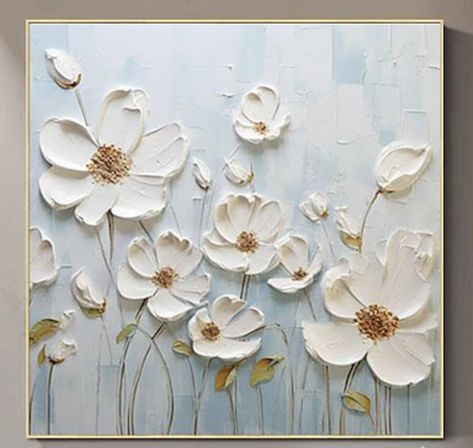 Sculpture Art Canvas, Textured Acrylic Painting Flowers, Easy Canvas Art Flowers, Impasto Painting Easy, Easy Texture Painting, Sculpture Painting On Canvas, Acrylic Painting Ideas Flowers, Textured Paintings On Canvas, 3d Texture Painting