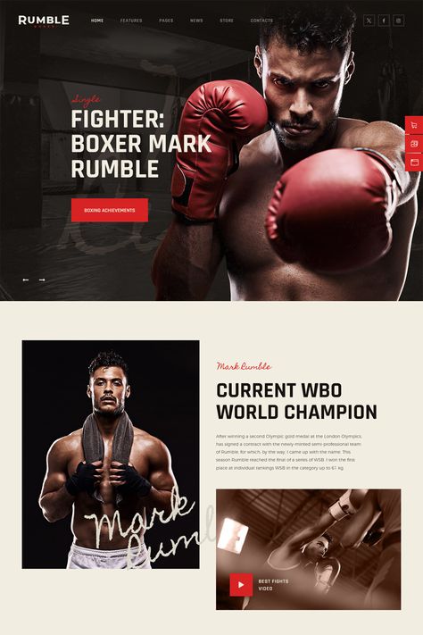 Rumble Boxing and MMA WordPress Theme is a Multipurpose product designed for a boxing news blog, martial gym, MMA news portal, boxing gym, Karate & Katana or Muai-thai section, fight sport events, personal boxing website, promoters, fighting, wrestling, trainers & coaches. Boxing Branding, Rumble Boxing, Muai Thai, Gym Branding, Muay Thai Gym, Athletic Aesthetic, Sport Events, News Website Design, Boxing Posters