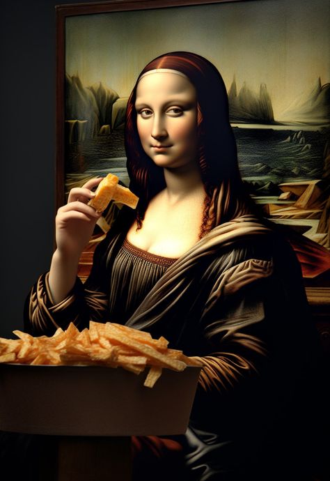 Mona Lisa Pizza, Lisa Poster, Mona Lisa Painting, Lisa Painting, Smiling Expression, Pizza Poster, Mona Lisa Parody, Mona Lisa Smile, Inspirational Digital Art