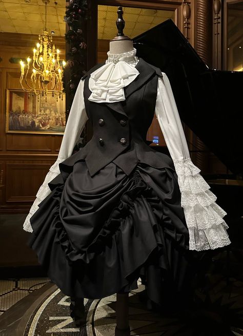 New Release: 【The Poem of Dawn】  Gothic Lolita Blouse, Vest and Skirt  ◆ Shopping Link >>> https://lolitawardrobe.com/the-poem-of-dawn-gothic-lolita-blouse-vest-and-skirt_p8209.html Doll Clothes Ideas, Gothic Fashion Victorian, Punk Style Outfits, Shopping Link, Alt Outfits, Fashion Inspiration Board, The Poem, Victorian Clothing, Fantasy Clothing