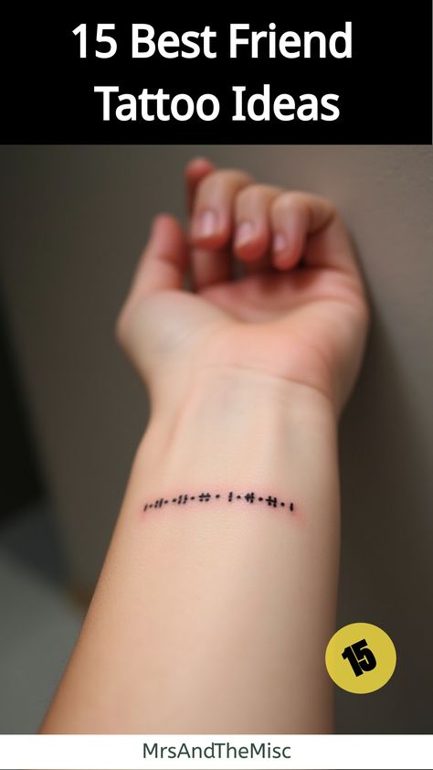 Best Friend Tattoo Ideas,Morse code tattoo on wrist Gender Neutral Best Friend Tattoos, Meaningful Tattoos For Friends Unique, My Person Tattoo Friends, Secret Tattoo Ideas, Friends Forever Tattoo, Simple Friendship Tattoos, Small Sister Tattoos For 2 Unique, Friendship Tattoos Matching, Morse Code Tattoos