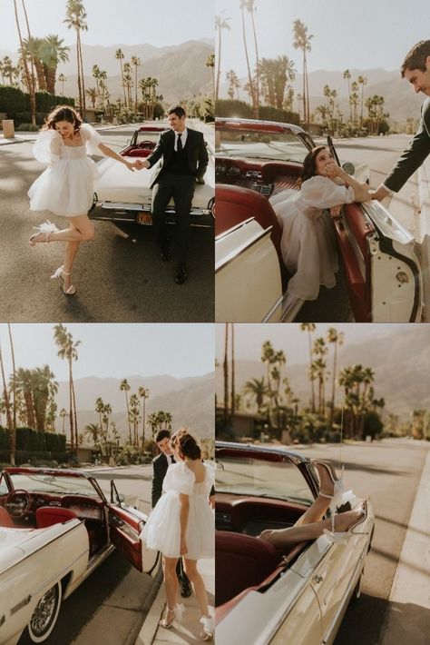 Classic Car For Wedding, Car Prenup Ideas, Couple In Vintage Car, Engagement Pictures With Classic Cars, Car Photoshoot Couple Picture Ideas, Wedding Pictures In Car, Classic Car Elopement, Vintage Photoshoot Engagement, Engagement Vintage Photos