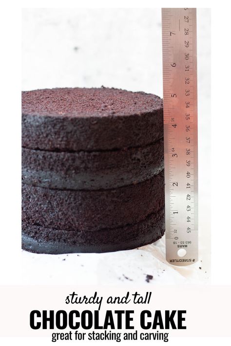 A chocolate cake recipe that is so incredibly easy to whip up and makes the most fluffy, chocolatey cake ever! What makes this cake extra special is that it is sturdy enough for stacking without sacrificing flavor and texture. Great for wedding cakes and other special occasion cakes. Vanilla version recipe is also at SpoonfulOfButter.com Cake Recipe For Stacking, Chocolate Cake For Stacking, Cake For Stacking, Chocolate Wedding Cake Recipe, Wedding Cake Chocolate, Fluffy Chocolate Cake, Diy Wedding Cake, Chocolate Wedding, Tall Cakes