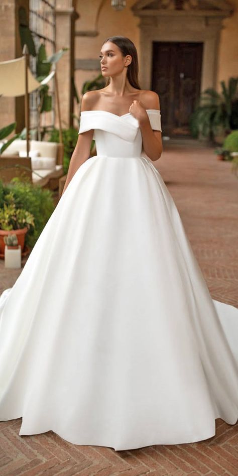 hottest wedding dresses 2020 simple ball gown off the shoulder strapless millanova Milla Nova Wedding Dresses, Brown Bridesmaid Dresses, Gowns Elegant, Milla Nova, Wedding Dresses 2020, White Wedding Dress, Wedding Dresses Satin, Wedding Dresses Strapless, Wedding Forward