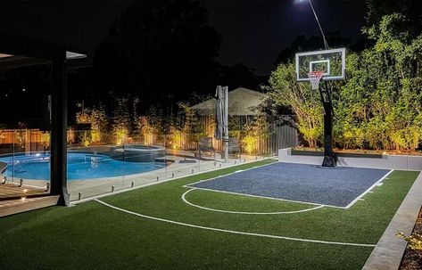 Home Basketball Court, Home Backyard, Mini Basketballs, Castle Hill, Pool Construction, Pool And Spa, Backyard Makeover, Pool Landscaping, Tennis Court