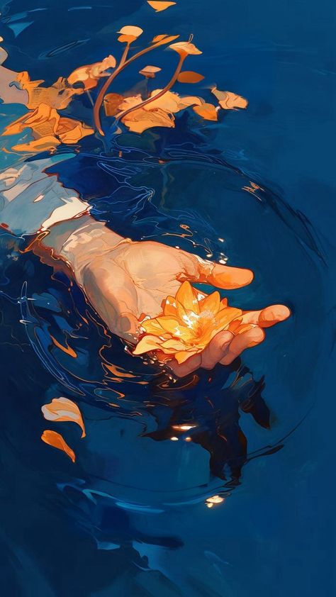 Longing Painting, Hands In Water Aesthetic, Mad Artist Aesthetic, Person In Water Art, Lying In Water, Hand In Water, Water Wings, Fluid Poses Reference, Hand On Shoulder