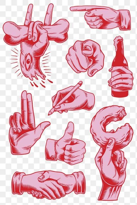 Cool hand gesture  design element set | free image by rawpixel.com / Tvzsu Writer Illustration, Punk Illustration, Armband Tattoos For Men, Facial Expressions Drawing, Pencil Png, Pomegranate Art, Pink Png, Hand Gestures, Stickers Design