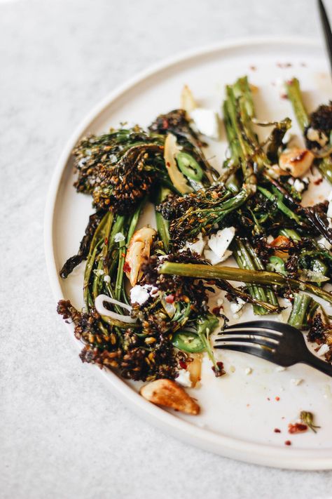 Spicy Charred Broccolini with Ricotta Salata, Garlic, and Lemon — The Feministe Broccolini Recipe, Grilled Broccolini, Ricotta Salata, Roasted Broccolini, Food Mood, Lemon Rind, Vegetable Side, Veggie Side Dishes, Salad Side Dishes